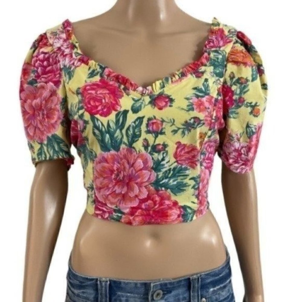 BLASHE Vibrant Floral Crop Top Rayon Spandex Blend Size Large